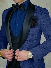 cheap Dinner Party-Men&#039;s Wedding Party Tuxedos Homecoming Black Burgundy Printing Standard Fit 3 Piece Single Breasted One-button