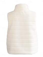 preiswerte Felle &amp; Leder-Damen Wintermantel warm halten Atmungsaktiv Patchwork Modisch Einfach Feste Farbe B¨¹ro Strasse Reisverschluss Ständer Regular Fit Ärmellos Oberbekleidung Schwarz Weiß Herbst Winter