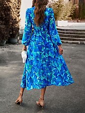 preiswerte Lässige Blumenkleider-Damen Maxidress Casual kleid Schaukelkleid A Linie Kleid Brautkleider schlicht Täglich Regular Fit Blumen Langarm V Ausschnitt Rote Blau Aprikose Sommer Frühling Herbst