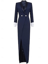 abordables Longueur du plancher-Robe Veste A-Line Robe de Soirée Robe Vintage Robe Tuxedo Formelle Mariage Longueur Sol Manches Longues Col Camisa avec Fente 2025