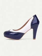 olcso 1950-es évek-női vintage stílusú fekete-fehér magassarkú pumpák brogue részletekkel, elegáns ruhacipő hivatalos alkalmakra