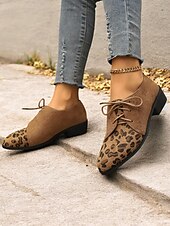 levne 30. léta-hnědé oxfordské boty z umělého semiše s leopardím vzorem - stylové šněrovací kalhoty pro ženy, ideální pro ležérní a vintage vzhled