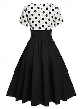 Χαμηλού Κόστους Φορέματα-Ρετρό vintage 1950 στολές Grease rockabilly midi φόρεμα swing dress φούστα flare high waist πολka dots A-line deep V fancy dress γυναικείο καρναβάλι νέα χρονιά tea party καθημερινά ρούχα