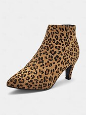levne Kotníkové boty-dámské kotníkové boty s leopardím vzorem se špičatou špičkou a jehlovým podpatkem - trendy botičky se zvířecím vzorem na podzim a zimu