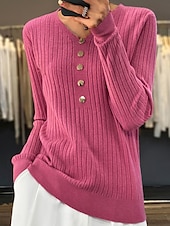 economico Colori solidi-Per donna Pullover Maglione Moda Informale Morbido Tinta unica A coste A V Bottoni Manica lunga Top regolari Maglia Esterno Giornaliero Per uscire Nero Bianco Autunno Inverno