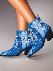 levne Cowboy &amp; Western Boots-dámské módní džínové kotníkové boty – kamínky zdobené blokovým podpatkem westernový styl na večírky a ležérní outfity
