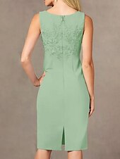preiswerte Mit Jacke-Zweiteiliges Sheath  Column Kleid Strandhochzeitsanzug Kleid der Mutter der Braut Einfacher Juwel-Ausschnitt Knielängen Stretch-Stoff Jackenbekleidungen mit Bestickungsapplikationen Renntag Kleid