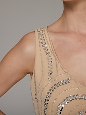 abordables Avec veste-tailleur-pantalon fourreau deux pièces robe de mère de la mariée mariage de plage élégant scintillant&amp;amp;Robe longue en mousseline de soie à paillettes et col en V brillant, longueur cheville,