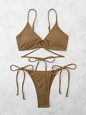 voordelige Bikinisets-Dames Zwemkleding Bikini 2 stuks String Zwempak Blote rug Slank Vakantie Strand Kleding Effen Kleur Halternek Mouwloos Badpakken