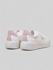 economico Sneakers da donna-sneakers da donna bianche con plateau e ricamo a farfalla | scarpe casual con lacci per tutti i giorni