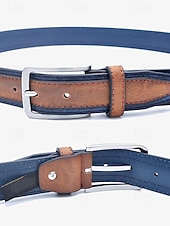 billiga Herrbälten-tvåfärgade mäns bälte i konstläder | snygg brun och blå design med metallspänne för vardags- och högtidskläder