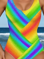 abordables Maillots de bain une pièce-Maillots de bain femme une pièce monokini maillot de bain dos nu contrôle du ventre taille haute slim vacances plage ombre géométrique col en U sans manches