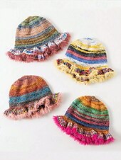 baratos Chapéus Femininos-chapéu de balde de malha colorido feminino com aba fofa – acessório de inverno aconchegante e estiloso