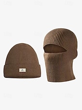 preiswerte Herrenhüte-Schwarze Strickmütze für Herren mit abnehmbarer Sturmhaube – warme und vielseitige Wintermütze für Outdoor-Aktivitäten und Sport
