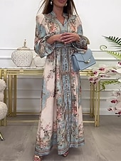 billige Elegante blomsterkjoler-kvinners floral splitt hals maxi kjole langermet sommer våren