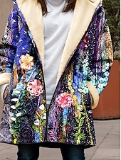 billige Uformell Parka-Dame Fleece-jakke Teddyfrakk Hettegenser Hold Varm Pustende Glidelås Lomme Fleece Lined Fritid Blomstret Feriereise Gate Dagligdagstøy Ut på byen Glidelås Lang Hettegenser Løstsittende Langermet