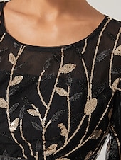 preiswerte SCHWARZ-A-Linien Abendkleid Elegantes Kleid Hochzeit Hochzeitsgast Knöchellang 3/4 lange Ärmel Juwelkragen Nylon mit Glitzer