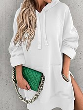 cheap Sweatshirt &amp; Hoodie Dresses-Women&#039;s Hoodie Dress Mini Dress Pocket Casual Hooded Long Sleeve Black White Gray Color