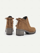 preiswerte Stiefeletten-braune Wildlederstiefeletten für Damen mit gewelltem Rand und Blockabsatz – lässiger Vintage-Stil für jeden Tag