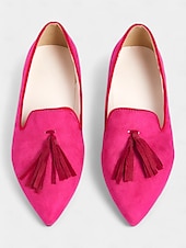 abordables Ballerines femme-mocassins à pampilles roses à bout pointu pour femmes – chaussures plates chics à enfiler pour les tenues décontractées et de bureau