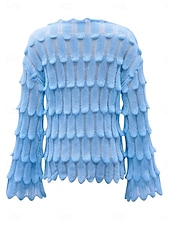 cheap Solid Colors-Women&#039;s Sweater Casual Soft Pure Color Ribbed Crew Neck Knitted Long Sleeve Regular Tops Knit Outdoor Daily Weekend Blue Fall Winter