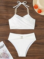 abordables Ensemble de bikinis-Femme Maillots de Bain Bikinis Maillot de bain Elégant Mode Couleur unie Sans Manches Maillots de bain