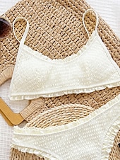 billiga Bikiniset-Dam Badkläder Bikini 2 st Kaxig Baddräkt Öppen rygg Smal Semester Standkläder Ensfärgat U-hals Ärmlös Baddräkter