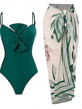billiga One-piece-baddräkter-Dam Badkläder En bit 2 st Monokini Byxa Baddräkt knyt fram Öppen rygg Magkontroll Hög midja Smal Semester Standkläder Blommig Grafisk Halterneck Ärmlös Baddräkter