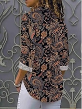 abordables Tops Boho pour Femmes-Femmes Chemise Fleuri Graphique Occasionnel manche longue Col de chemise Hauts Réguliers Travail Quotidien Boutons Imprimé Marron Printemps Automne Hiver