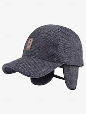 baratos Chapéus Masculinos-boné de beisebol de lã de inverno masculino com protetores de orelha – chapéu com padrão espinha de peixe quente e estiloso, disponível em cinza, cinza escuro e marrom, perfeito para atividades ao ar livre em climas frios