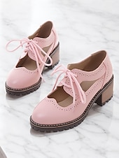 tanie Oksfordki damskie-kremowe, sznurowane, damskie buty typu oxford z wycięciami i grubą podeszwą – obuwie casualowe vintage do noszenia na co dzień
