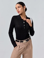 cheap Women&#039;s Sweater-Minimalist Wool Blend Polo Knitwear