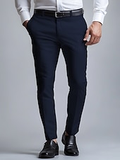 preiswerte Semi-formelle Anzüge-Herren Anzughose lange Hose schwarz weiß dunkelmarine einfarbig mikroelastisch Standard Fit 2024