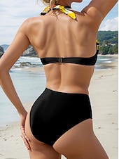 billiga Bikiniset-Kvinnors baddräkter Bikini 2-delad Knapp baddräkt Rygglös Semester Strandkläder Färgblock Halter hals ärmlös badkläder