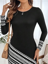 economico Abito a Strisce e Geometrico-Per donna Mini abito Abito in felpa Abito casual Vestito invernale Abito a corsetto Informale Feste Strada Informale Standard Fantasia geometrica Girocollo Nero Autunno Inverno