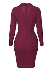 cheap Work Dresses-Women&#039;s Casual Dress Mini Dress Patchwork Buttons Casual Formal V Neck Long Sleeve Black Wine Gray Color
