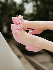 cheap 1950s-Purple Suede Bow-Tie Low Heel Pumps - Elegant and Comfortable Women&#039;s Block Heel Shoes for Everyday Wear