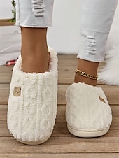 economico Ciabatte e infradito da donna-pantofole da donna in pile con adorabile ricamo a forma di orso – calde pantofole da casa per il comfort invernale