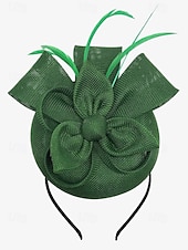 abordables Accessoires pour cheveux pour femmes-chapeau fascinateur vert pour femme avec nœud et plumes – coiffe élégante pour mariages, goûters et occasions spéciales