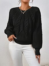 economico Colori solidi-Per donna Felpa Informale Morbido Colore puro Cavi Girocollo Lavorato a maglia Manica lunga Top regolari Maglia Esterno Giornaliero Fine settimana Nero Bianco Autunno Inverno