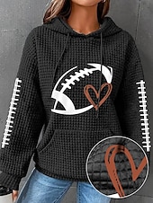 abordables Humor y Citas Tops-Sudadera de gran tamaño para mujer, con textura de fútbol, informal, deportiva, con cordón, bolsillo frontal, cuello redondo, manga larga, top microelástico para otoño&amp;amp;Tejido suave, transpirable