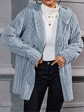 billige hettegenser jakke-Dame Fleece-jakke Teddyfrakk Hettegenser Hold Varm Pustende Fleece Lined Fritid عادي Feriereise Gate Dagligdagstøy Ut på byen Åpen Forside Normal Hettegenser Normal Langermet Yttertøy Blå Kakifarget