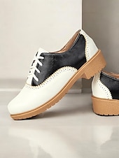 economico Scarpe oxford da donna-scarpe brogue oxford vintage bicolore da donna con design allacciato | calzature casual e formali per l&#039;eleganza quotidiana