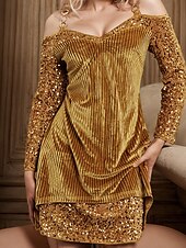 abordables robe de soirée-robe courte en velours à sequins et col en V