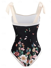 billige Onepiece badedrakter-Dame Badetøy Ett stykke 2 stk Badedrakt Åpen rygg Midjekontroll Høy Midje Tynn Ferie Strand Klær Blomstret Ermeløs Badedrakter