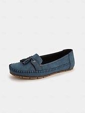 halpa Naisten mokkasiinit ja loaferit-naisten rennot siniset mokasiiniloaferit – pehmeät mokkanahkaiset slip-on -tassut tupsurusetilla, mukavat ajokengät jokapäiväiseen käyttöön