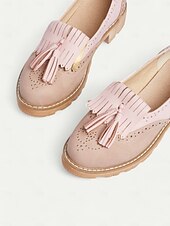 abordables Années 1950-mocassins à pampilles roses pour femmes avec détails brogue et semelle épaisse – chaussures décontractées de style vintage pour un usage quotidien
