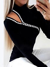abordables Tops Sencillos para Mujeres-Sudadera de mujer moda casual lisa fiesta casual salir cuello alto patchwork manga larga negro otoño invierno