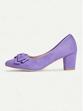 cheap 1950s-Purple Suede Bow-Tie Low Heel Pumps - Elegant and Comfortable Women&#039;s Block Heel Shoes for Everyday Wear