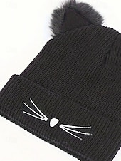cheap Women&#039;s Hats-Women&#039;s Cute Cat Ear Beanie – Burgundy Knit Hat with Faux Fur Ears and Whisker Embroidery, Cozy and Stylish Winter Accessory
